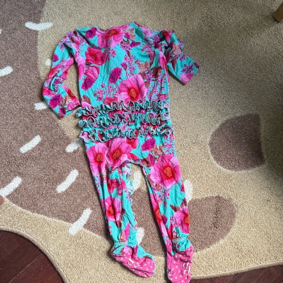 Posh Peanut Floral Kids Footie Pajama - Pink and Blue - Picture 2 of 3